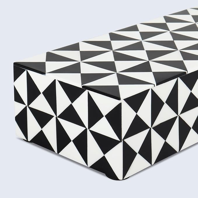 Handicrafts Home Handmade Triangle-B&W Collection Decorative Jewelry Box Organizer – Keepsakes, Trinkets, and Home Decor – Antique Coffee Table Storage, Memory Box, Farmhouse Style Decor, 10x4.5x2.5
