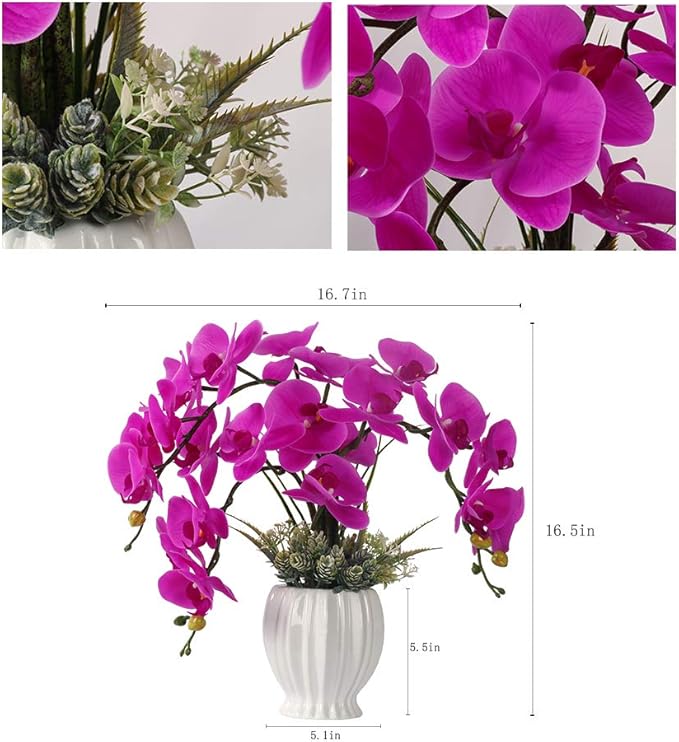 LESING Artificial Potted Orchid Flower for Table Centerpieces,Real Touch Fake Orchid Flowers in Vase for Home Decoration(Style 4,White Vase)