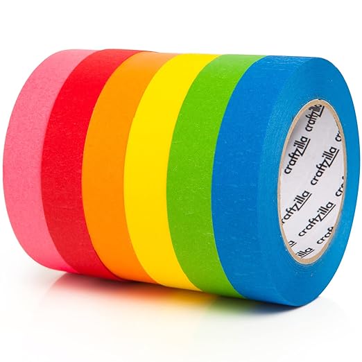 Colored Masking Tape - 6 Color Masking Tape Rolls - 990 Feet x 1 Inch Painters Tape - Colored Painters Tape Assortment - Painter Tape - Craft Tape - Labeling Colorful Masking Tape