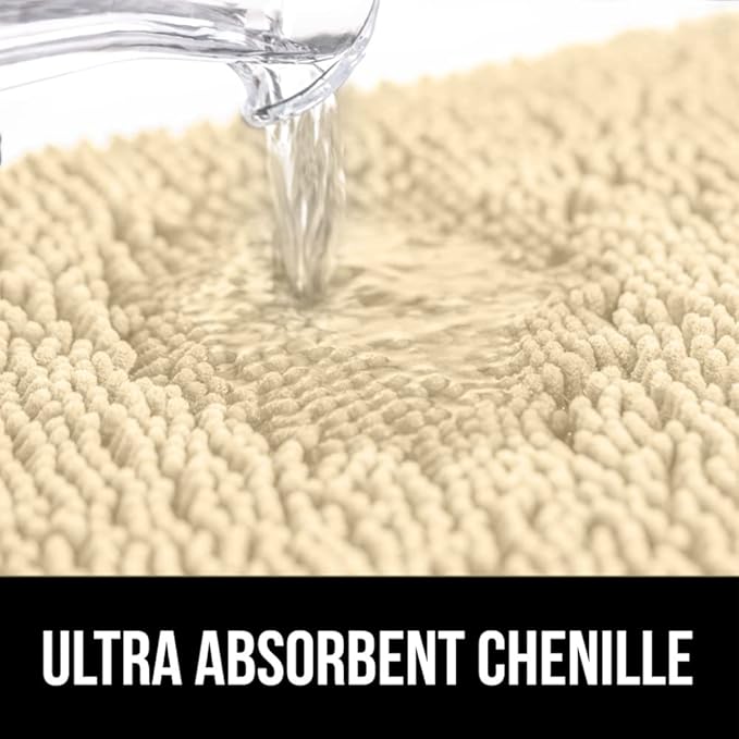 GORILLA GRIP Plush Absorbent Shaggy Chenille Bath Rug Mat for Square Toilet Base with Rubber Backing, Machine Washable Rugs, Soft Microfiber Contour Mats for Toilets, Bathroom Decor, Sand