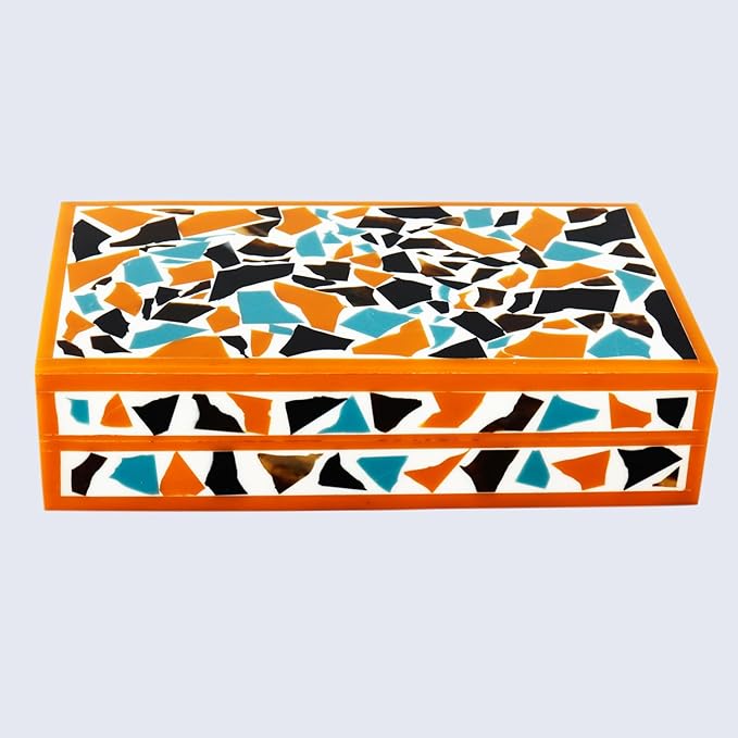 Handicrafts Home Handmade Mosaic Collection Decorative Jewelry Box Organizer – Keepsakes, Trinkets, and Home Decor – Antique Coffee Table Storage, Memory Box, Farmhouse Style Decor Gold, 8x5x2