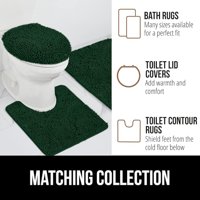 GORILLA GRIP Bath Rug Mat, Soft Absorbent Chenille, Quick Dry Microfiber Mats, Rubber Backing Washable Shower Floor Rugs, Bathmat Runner, US Designed Bathroom Decor Accessories 24x17, Hunter Green