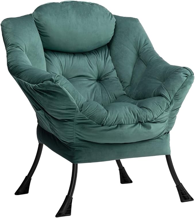 HollyHOME Modern Fabric Large Lazy Chair, Accent Oversized Comfy Reading Chair, Thick Padded Cozy Lounge Chair with Armrest, Leisure Sofa Chair for Living Room, Bedroom, Dorm, Dark Atrovirens