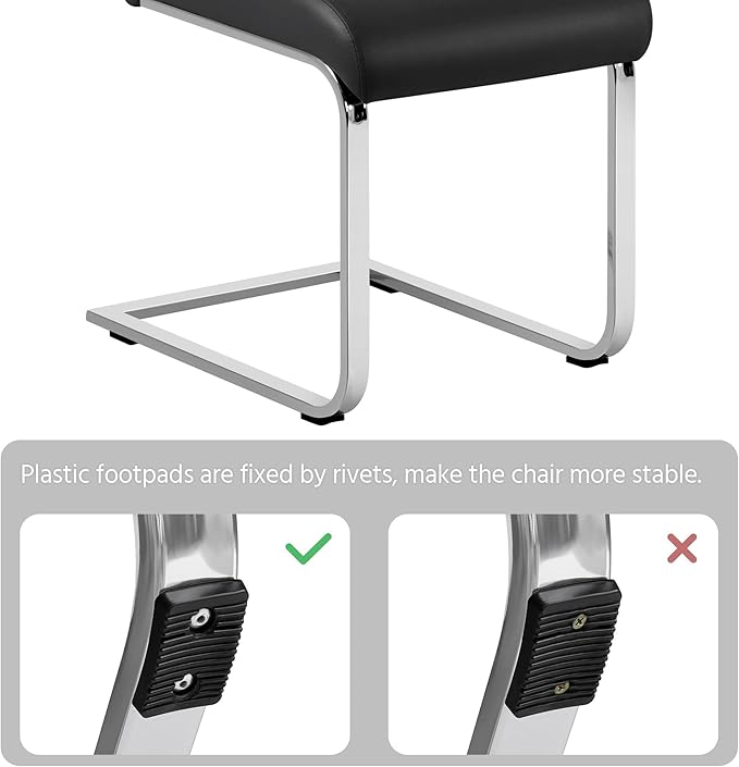 Yaheetech Dining Chairs Set of 2 Modern Faux Leather Upholstered Dining Room Chairs with High Back and Metal Chrome Legs for Kitchen/Living Room/Restaurant, Black