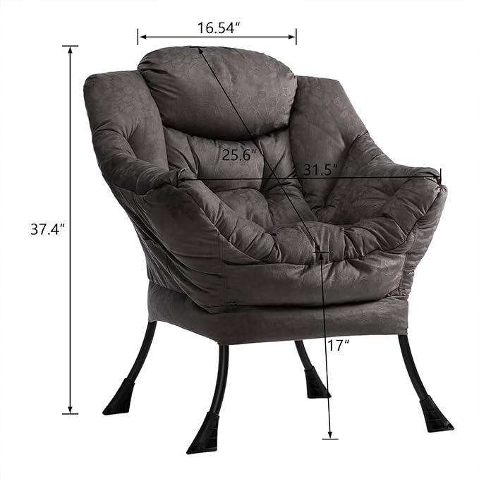 HollyHOME Modern Fabric Large Lazy Chair, Accent Oversized Comfy Reading Chair, Thick Padded Cozy Lounge Chair with Armrest, Steel Frame Leisure Sofa Chair for Living Room, Bedroom, Dorm, Coffee Grey