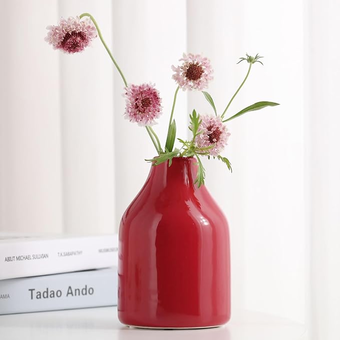 Red Small Vase Set of 3 for Modern Home Decor,Ceramic Vases for Centerpieces Flower Vases for Living Room Wedding/Dinner Table/Party -Red