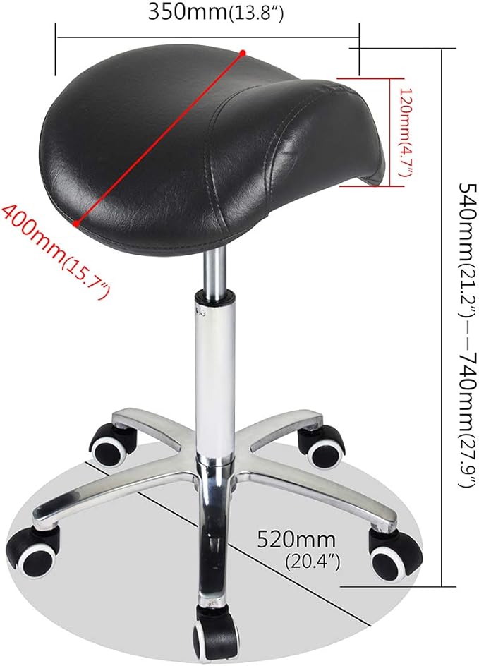 Antlu Saddle Stool Rolling Chair for Medical Massage Salon Kitchen Spa Drafting,Adjustable Hydraulic Stool with Wheels (Without Backrest, Black)