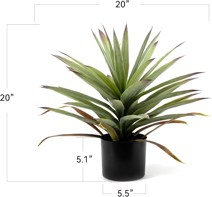 20” Artificial Agave Plant in Pot Lifelike Faux Bonsai for Home Decor (Green, Indoor & Outdoor)