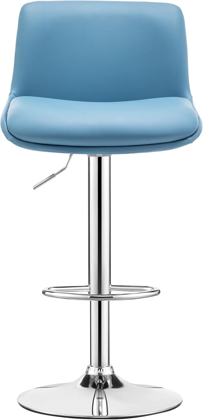 MINCETA Bar Stools,Modern Upholstered Swivel Stool with Back for Bar and Counter-Height, Adjustable Height 24" to 34",Set of 2,PU in Blue.