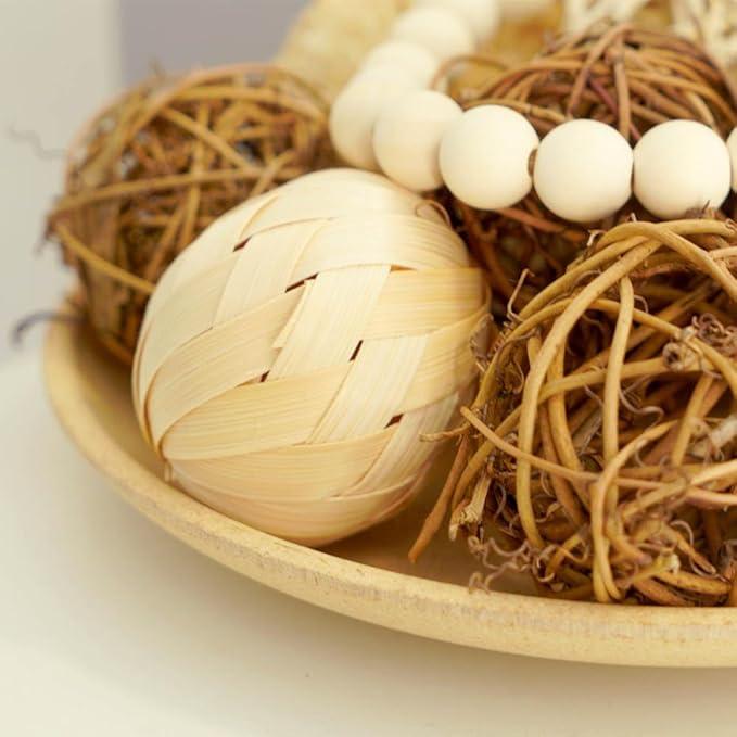 Qingbei Rina Brown Decorative Balls for Bowls,Assorted Vase Filler for Centerpieces,Wicker Rattan Balls Decorative Orbs Woven Spheres, Bowl Fillers for Home Decor Wedding