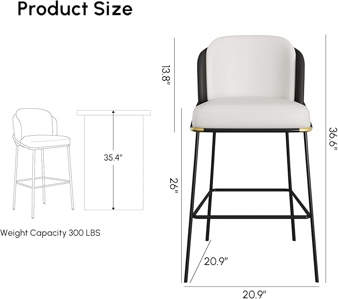 homary Barstools Modern PU Leather Bar Stools with Back and Footrest Waterproof Upholstered Breakfast Chairs for Kitchen Island or Counter (Black,1 Chair, 36.2" H)