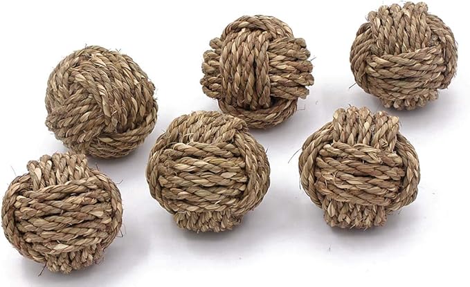Set of 6 Decorative Indian Grass Rope Balls – Handmade Nautical Style Ornaments – for Vase Fillers, Rustic Tray Styling, Living Room Decor, DIY Projects, or Housewarming Gift Accents