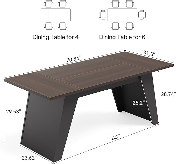LITTLE TREE 71-Inch Dining Table, Rectangular Kitchen Table for 4-6 People, Heavy-Duty Furniture Legs, Multi-Functional Kitchen/Dining/Living Room Furniture, Black