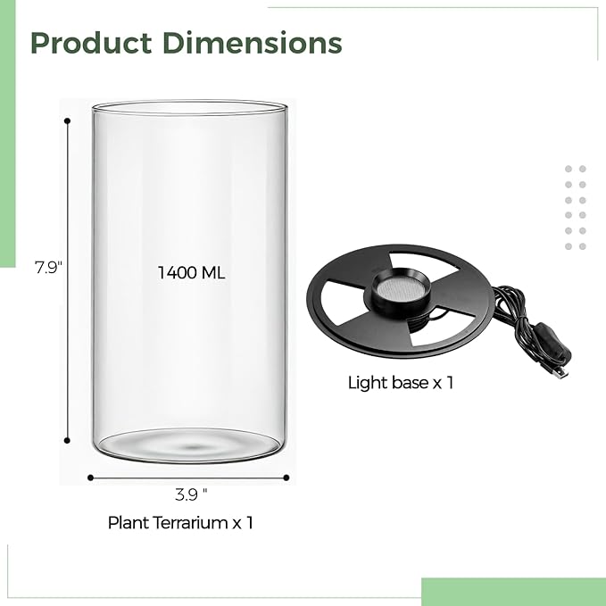 Mini Desktop Glass Plant Terrarium with Grow Light - Planter for Succulent Moss Miniature Gardening Landscape, Fish Tank Indoor Plant Growth Office Home Decoration Plant Lovers Gifts