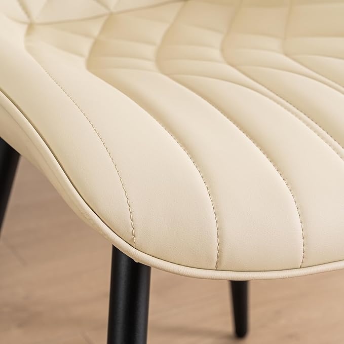 YOUNUOKE Dining Chairs Set of 2 Mid Century Modern Kitchen Chair Comfortable Upholstered Faux Leather Dinner Chairs for Kitchen Dining Room, Beige