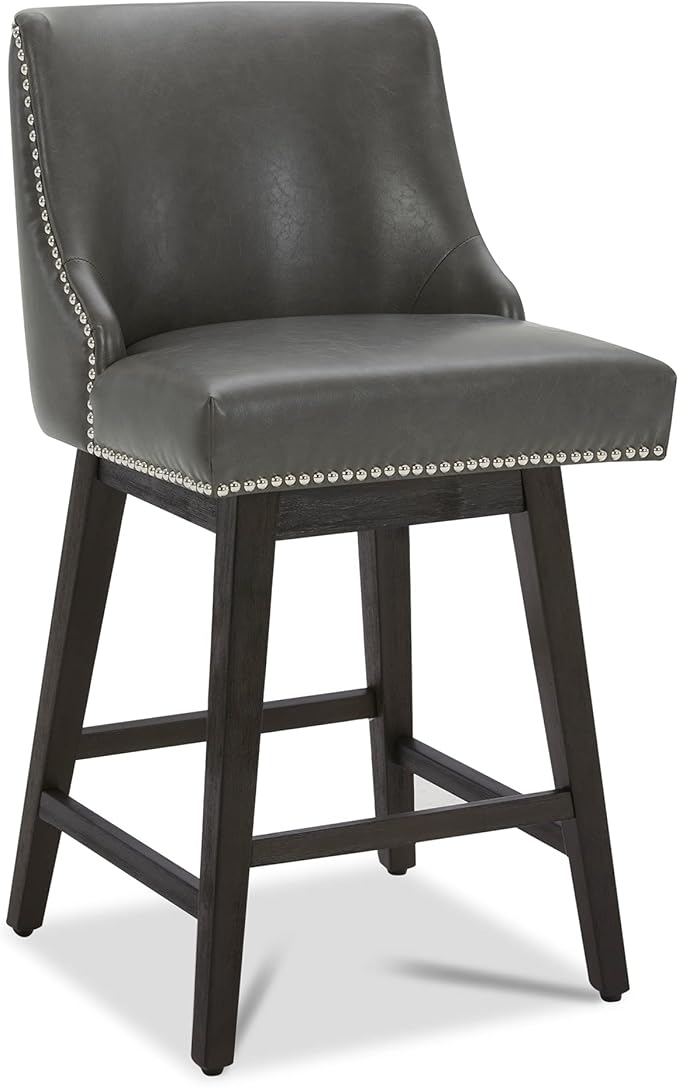 CHITA Counter Height Swivel Bar Stools, FSC Certified Upholstered Counter Stools, Modern Swivel Barstools with Wood Legs for Kitchen Island, 26" Seat Height, Faux Leather in Retro Grey