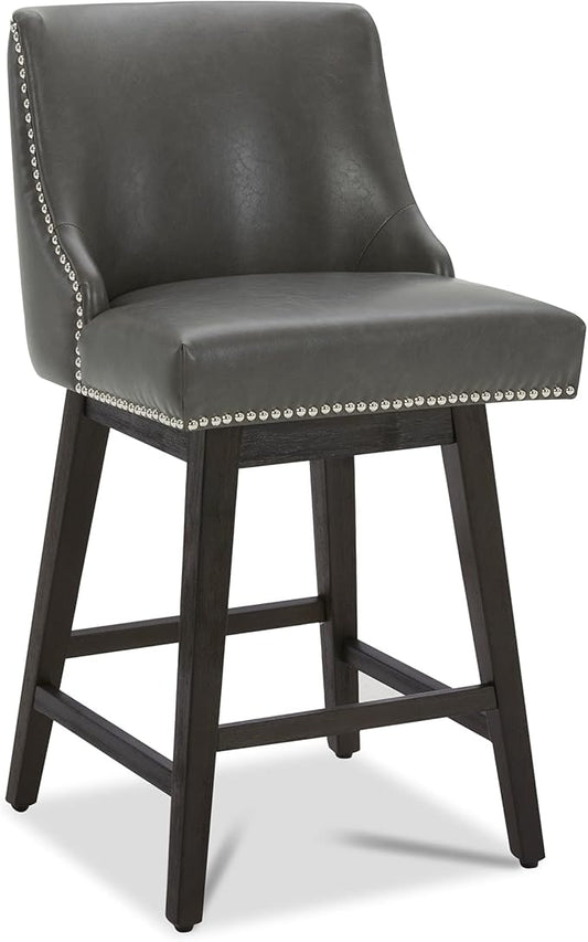 CHITA Counter Height Swivel Bar Stools, FSC Certified Upholstered Counter Stools, Modern Swivel Barstools with Wood Legs for Kitchen Island, 26" Seat Height, Faux Leather in Retro Grey