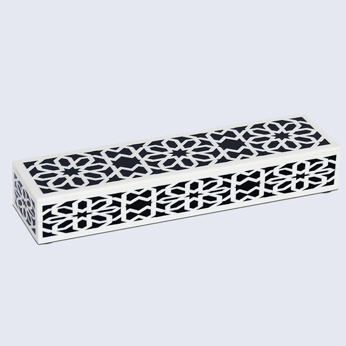 Handicrafts Home Decorative Storage Box with Lid- 10x2.5x1.5” Small Keepsake, Trinket Box, Memory Box- Decorative Boxes for Home Decor, Centre Table, Giftable Storage Accent- Shiraz- Black White