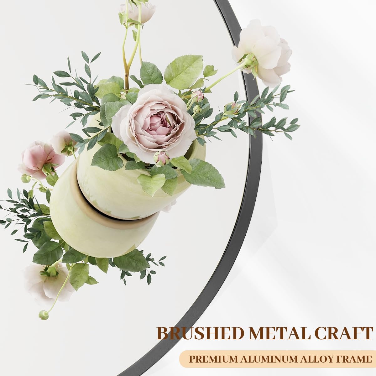 BEAUTYPEAK 42 Inch Round Mirror, Metal Frame Circle Mirror, Wall Mounted for Entryway, Bathroom, Vanity, Living Room, Black