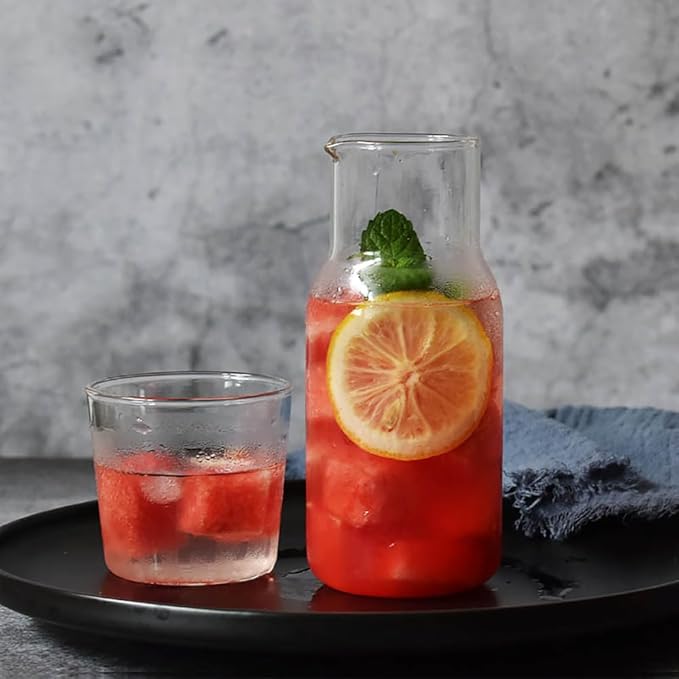 12oz/360ml Small Bedside Water Carafe Set with Tumbler Glass for Nightstand - Clear Small Glass Carafe with Cup for Bedroom, Night Water Decanter for Water, Juice, Milk & Mouthwash