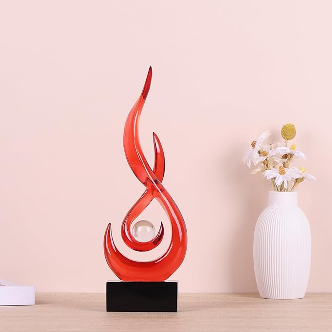 Modern Abstract Art Table Decoration - Ceramic Statue Modern White Ornaments for Living Room Great Gift Idea Home Décor 5 * 2.5 * 10.5 inch Gift Box Included (Red)