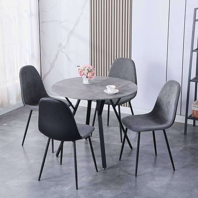 Round Dining Table with Metal Legs, 35.5 in Modern Kitchen Table Dining Room Table for Dining Room Kitchen, Grey