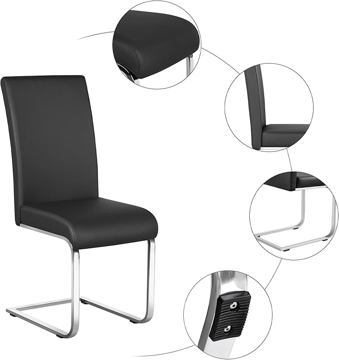 Yaheetech Dining Chairs Set of 2 Modern Faux Leather Upholstered Dining Room Chairs with High Back and Metal Chrome Legs for Kitchen/Living Room/Restaurant, Black