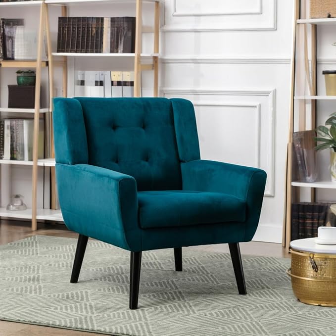 NicBex Modern Accent Chair for Living Room Upholstered Foam Filled Living Room Chairs with Metal Legs Velvet Cozy Lounge Armchair for Living Room Bedroom,Teal