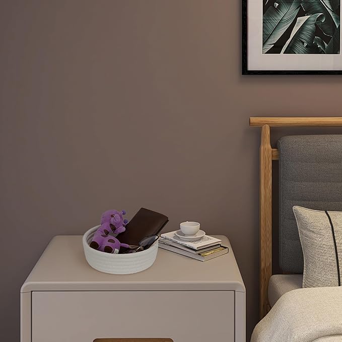 Small Shelf Storage Baskets for Organizing, 6 Pack Round Cotton Rope Bins, Decorative and Cute Woven Baskets for Bedroom and Closet, Key Tray Bowl, Home Decor Countertop Organizer (Beige)