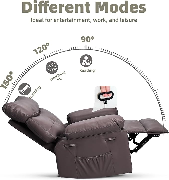 Garvee Recliner Chair Oversized Living Room Chair Adjustable PU Leather Lazy Chair with Massage & Heat Side Pockets - Espresso