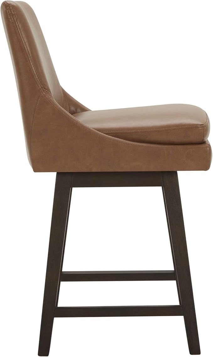 CHITA Counter Height Swivel Barstool, Upholstered Bar Stool, 26.8" H Seat Height, PU Leather in Retro Brown
