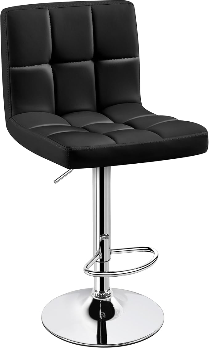 Yaheetech Bar Stools, Adjustable PU Leather Swivel Barstools, Modern Counter Stools with Back and Footrest, Counter Height Barstools for Bar, Kitchen, Dining Room, Black