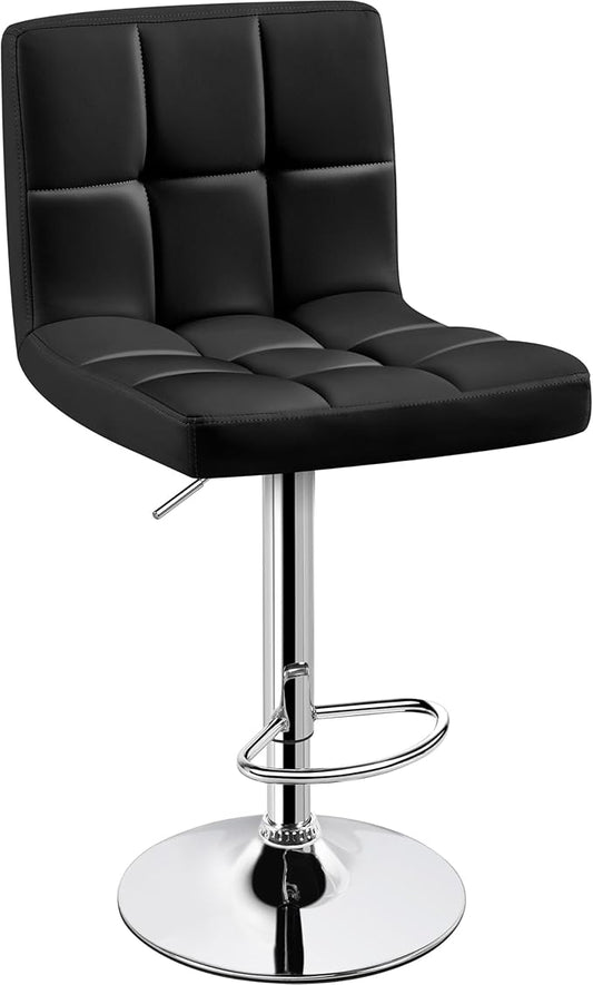 Yaheetech Bar Stools, Adjustable PU Leather Swivel Barstools, Modern Counter Stools with Back and Footrest, Counter Height Barstools for Bar, Kitchen, Dining Room, Black