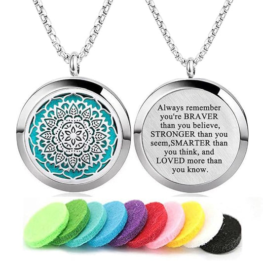 Aromatherapy Essential Oil Diffuser Necklace Stainless Steel lnspirational Locket Pendant(Flower)