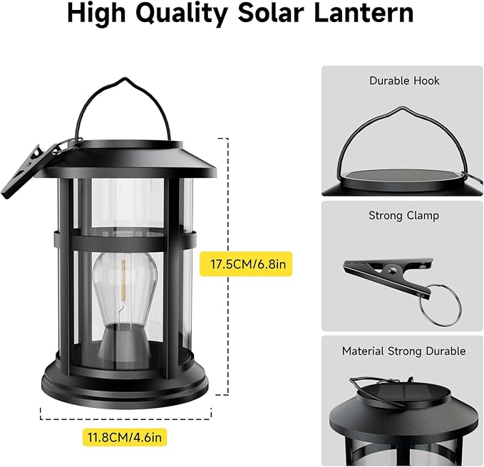 Solar Lanterns Outdoor, 2 Pack Hanging Solar Lights for Outside, Windproof and Waterproof Solar Powered Lanterns, Hanging Lantern Decorative for Patio, Yard, Backyards, Porch, Pathway, Trees