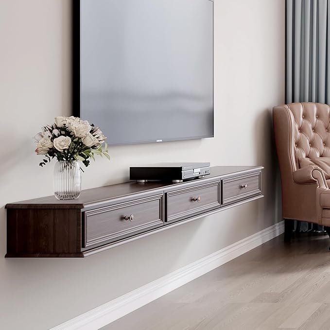 70-inch Wall-Mounted TV Stand, Accommodates 50- to 75-inch TVs, Features Hidden Cable Management, high Weight Capacity, and Space-Saving Walnut Floating TV Stand