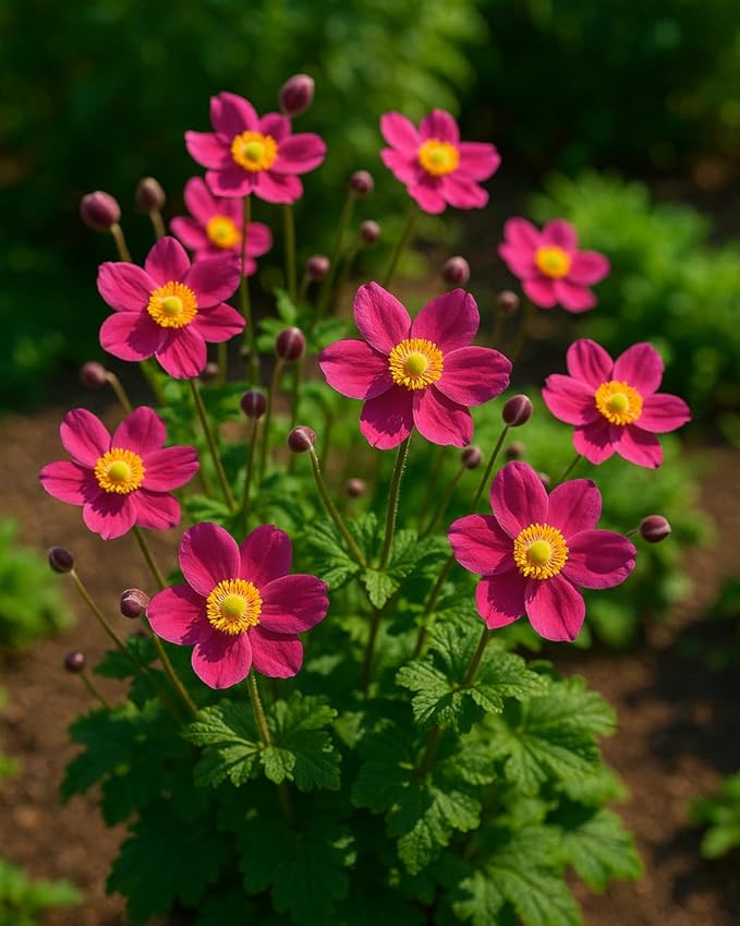Perennial Farm Anemone x Hybrida Fantasy™ 'Red Riding Hood' – Live Windflower in #1 Container, Bright Rose-Pink Blooms, Compact Habit, Long Blooming, Deer Resistant, Great for Borders & Shade Gardens