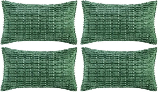 Fancy Homi 4 Packs Green Decorative Throw Pillow Covers 12x24 Inch for Living Room Couch Bed, Holiday Christmas Home Decor Gift, Soft Plush Corduroy Cute Square Accent Cushion Case 30x60 cm