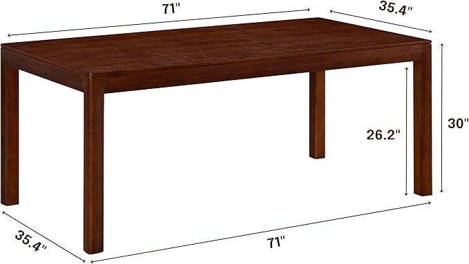 NTC Flow 71 Inch Modern Design, Rectangular Dinner Table for Dining Room, Living Room Furniture, Effortless Assembly, Dark Walnut
