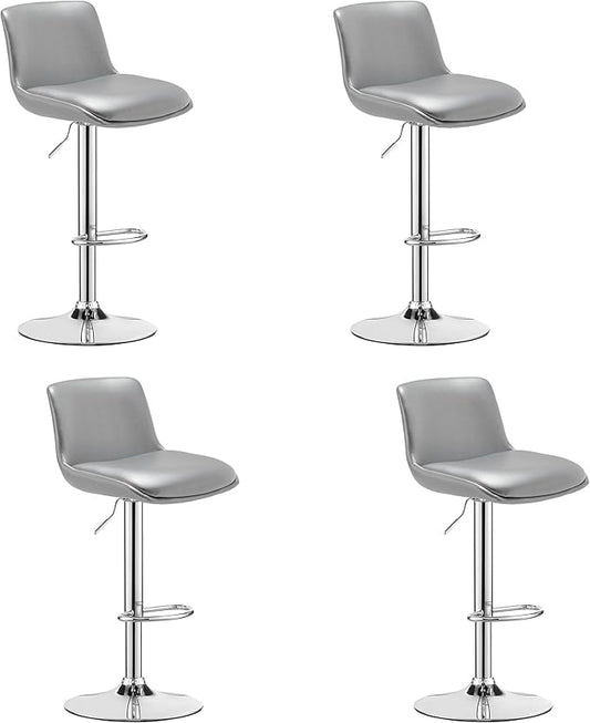 MINCETA Bar Stools,Modern Upholstered Swivel Stool with Back for Bar and Counter Height, Adjustable Height 24" to 34",Set of 4,PU in Sliver