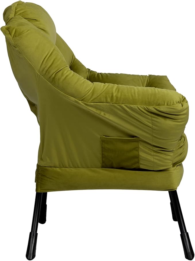 HollyHOME Modern Fabric Large Lazy Chair, Accent Oversized Comfy Reading Chair, Thick Padded Cozy Lounge Chair with Armrest, Steel Frame Leisure Sofa Chair for Living Room, Bedroom, Dorm, Army Green
