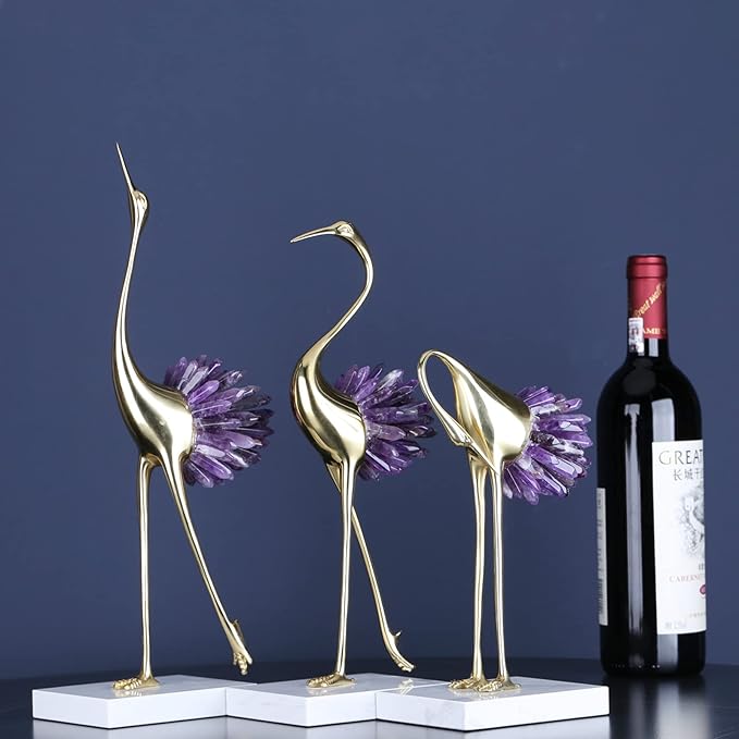 Gold Decor Accents,Brass Birds Statues Gold Home Decor Modern Crystal Decor Ornaments for Living Room, Bedroom, Office Desktop, Cabinets (Purple C)