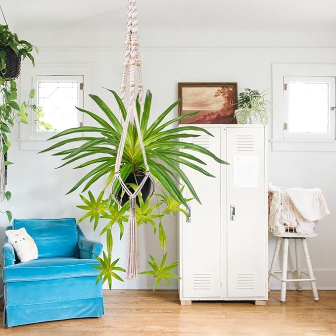 Fake Hanging Plant, Faux Spider Plant in Pot Artificial Grass Plants Faux Chlorophytum Comosum Potted Plants for Home Office Table Shelf Desk Kitchen Bathroom Bedroom Decor Green