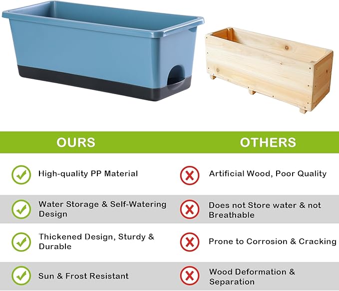 Window Box Planter 8 Pcs, 17 Inches Rectangle Flower Pots with Drainage Holes and Trays, Vegetable Planters for Windowsill Patio Garden Balcony Home Porch Yard Indoor Outdoor (Blue)