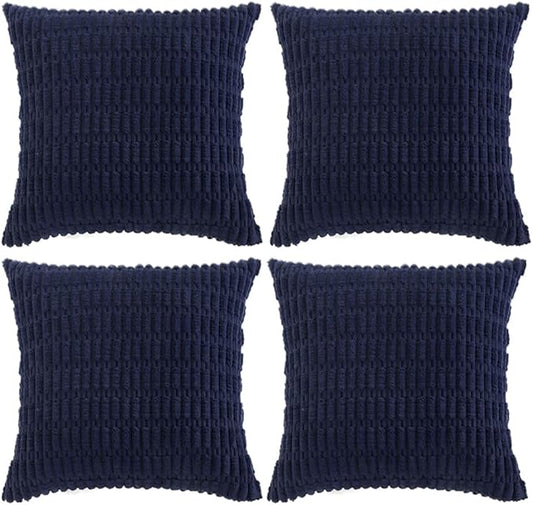 Fancy Homi 4 Packs Navy Blue Decorative Throw Pillow Covers 14x14 Inch for Living Room Couch Bed Sofa, Rustic Modern Farmhouse Boho Home Decor, Soft Plush Corduroy Cute Square Cushion Case 35x35 cm