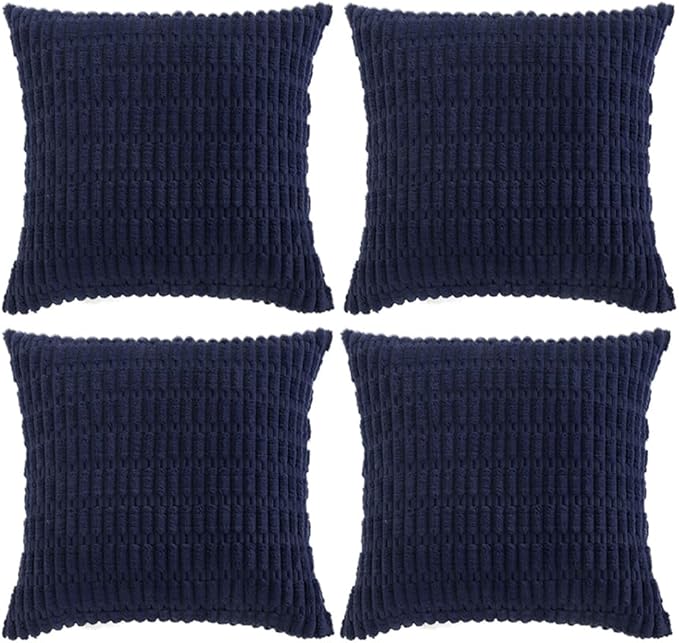 Fancy Homi 4 Packs Navy Blue Decorative Throw Pillow Covers 20x20 Inch for Living Room Couch Bed Sofa, Rustic Modern Farmhouse Boho Home Decor, Soft Plush Corduroy Square Cute Cushion Case 50x50 cm
