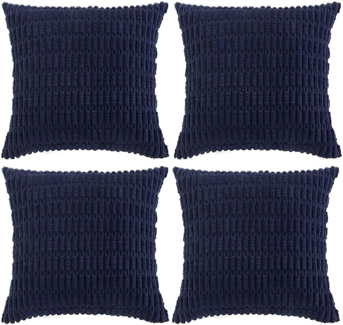 Fancy Homi 4 Packs Navy Blue Decorative Throw Pillow Covers 22x22 Inch for Living Room Couch Bed Sofa, Rustic Modern Farmhouse Boho Home Decor, Soft Plush Corduroy Cute Square Cushion Case 55x55 cm