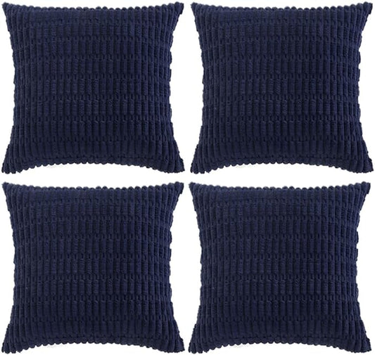 Fancy Homi 4 Packs Navy Blue Decorative Throw Pillow Covers 22x22 Inch for Living Room Couch Bed Sofa, Rustic Modern Farmhouse Boho Home Decor, Soft Plush Corduroy Cute Square Cushion Case 55x55 cm