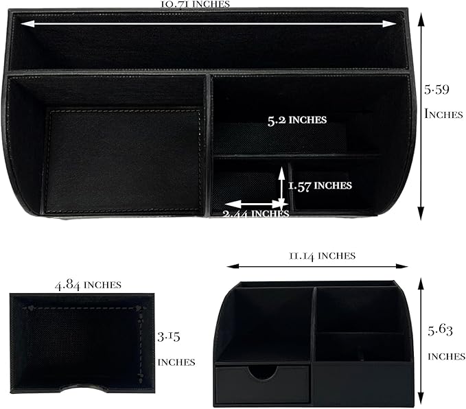UnionBasic Desk Organizer - Multifunctional Leather Desktop Pen Holder Storage Box - Business Card/Pen/Pencil/Mobile Phone/Stationery Holder, Black Revised