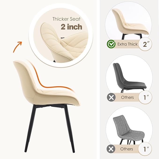 YOUNUOKE Dining Chairs Set of 2 Mid Century Modern Kitchen Chair Comfortable Upholstered Faux Leather Dinner Chairs for Kitchen Dining Room, Beige